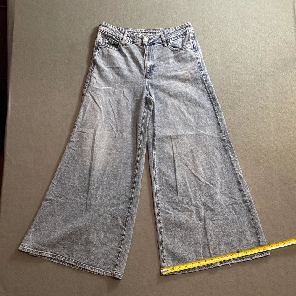 American Eagle Super Wide Leg Jeans Light Wash High Rise Sz 10 Reg Y2k Skater
